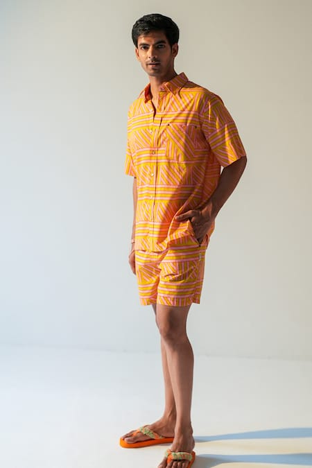 Beachbum Geometric Stripe Shirt & Shorts Set 
