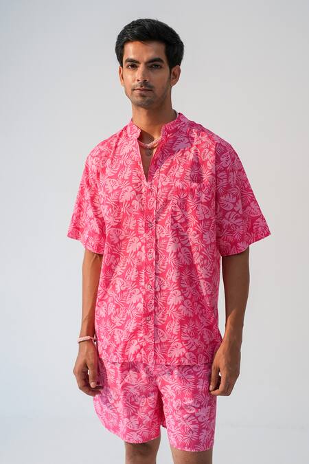 Buy_Beachbum_Fuchsia Cotton Tropical Print Shirt And Shorts Set _Online_at_Aza_Fashions