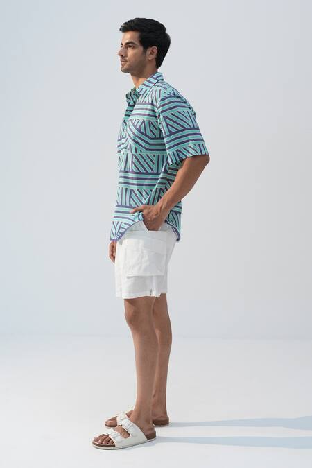 Buy_Beachbum_Blue Cotton Geometric Printed Shirt And Shorts Set _Online_at_Aza_Fashions