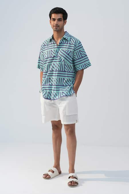 Beachbum Geometric Printed Cotton Shirt & Shorts Set 