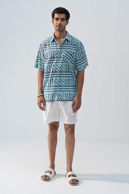 Beachbum Geometric Printed Cotton Shirt & Shorts Set 