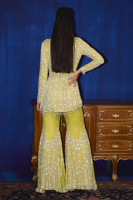 Mani Bhatia Poppy Sequins & Cutdana Embroidered Kurta Gharara Set