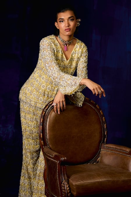 Mani Bhatia Sia Sequins & Cutdana Embroidered Jacket Pant Set