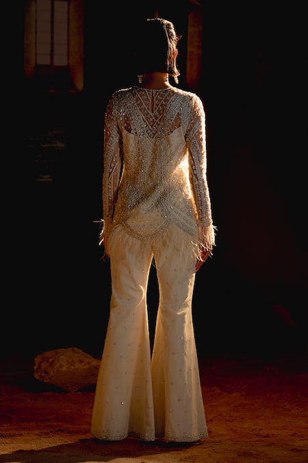 Mani Bhatia Fleur Embroidered Kurta, Palazzo & Dupatta Set