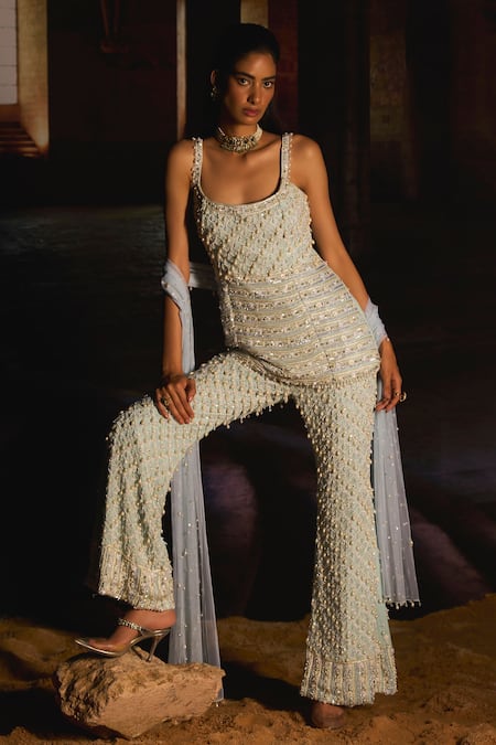 Mani Bhatia Alora Pearl & Sequin Embroidered Kurta Sharara Set