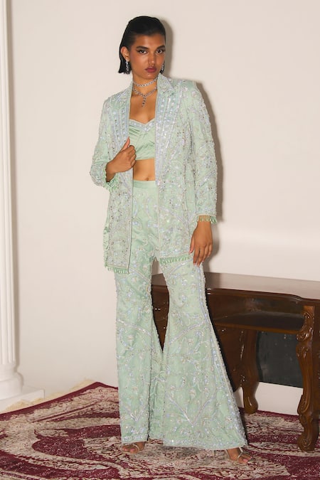 Mani Bhatia Jolie Embroidered Organza Jacket, Bustier & Sharara