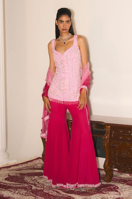 Mani Bhatia Cher Pearl & Sequin Embroidered Kurta Sharara Set