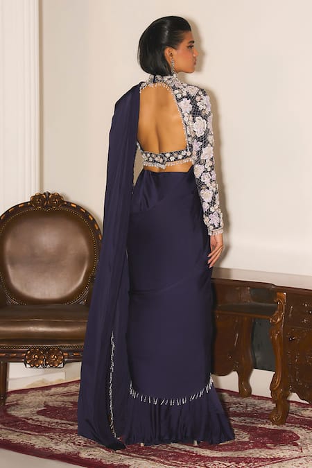 Mani Bhatia Lola Embroidered Blouse & Pre-Draped Saree Set