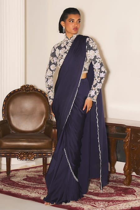 Mani Bhatia Lola Embroidered Blouse & Pre-Draped Saree Set