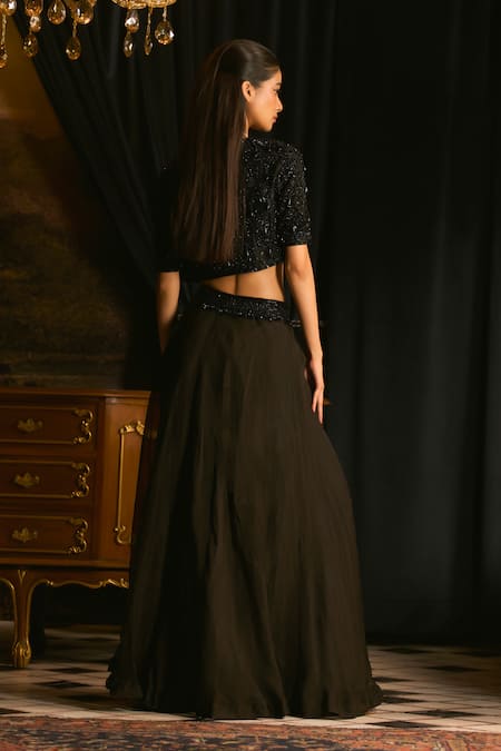 Mani Bhatia Coco Embellished Organza Blouse, Jacket & Skirt