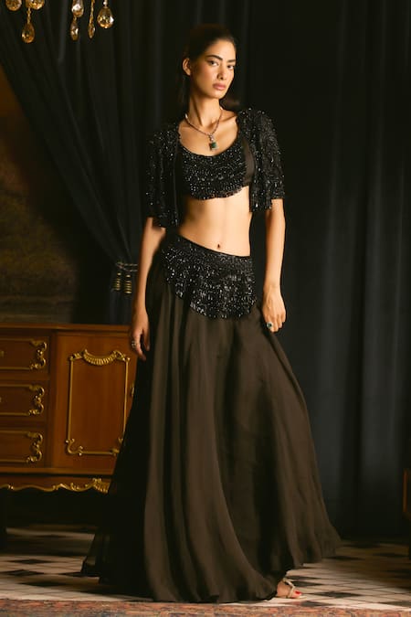 Mani Bhatia Coco Embellished Organza Blouse, Jacket & Skirt