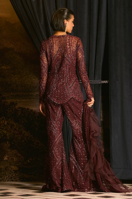 Mani Bhatia Darcy Embroidered Net Kurta Palazzo & Dupatta Set 