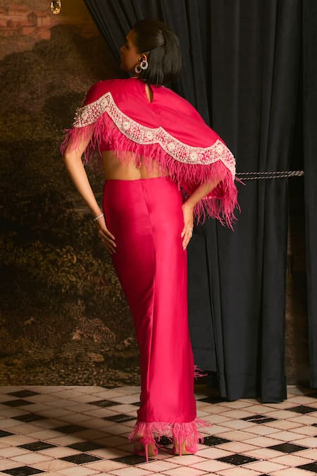 Mani Bhatia Lyonell Embellished Cape & Ruched Skirt Set 