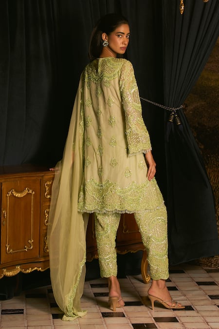 Mani Bhatia Christel Pastel Green Embroidered Kurta Set