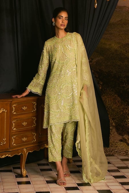 Mani Bhatia Christel Pastel Green Embroidered Kurta Set