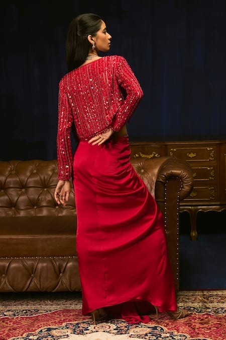 Mani Bhatia Jos�e Embroidered Jacket, Blouse & Draped Skirt Set