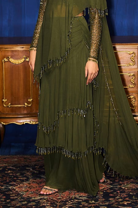 Mani Bhatia_Illumin�e Sequins & Cutdana Embroidered Pre-Draped Saree Set _Online_at_Aza_Fashions