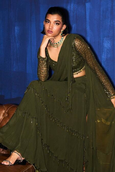 Shop_Mani Bhatia_Illumin�e Sequins & Cutdana Embroidered Pre-Draped Saree Set _Online_at_Aza_Fashions