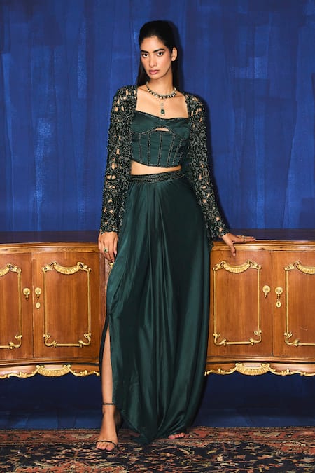 Mani Bhatia Gaby Embellished Organza Jacket & Satin Skirt Set