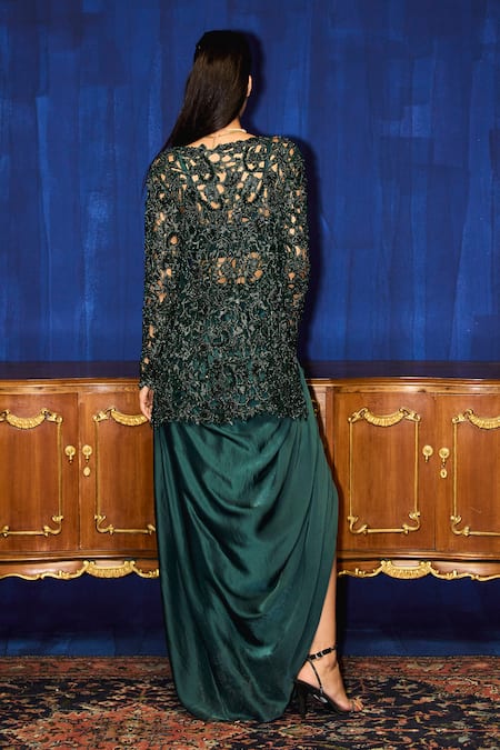 Mani Bhatia Gaby Embellished Organza Jacket & Satin Skirt Set