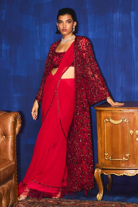 Mani Bhatia Zerline Sequins & Pearl Embroidered Saree Set