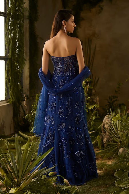 Parul Gandhi Aurora Embellished Strapless Blouse Lehenga Set 