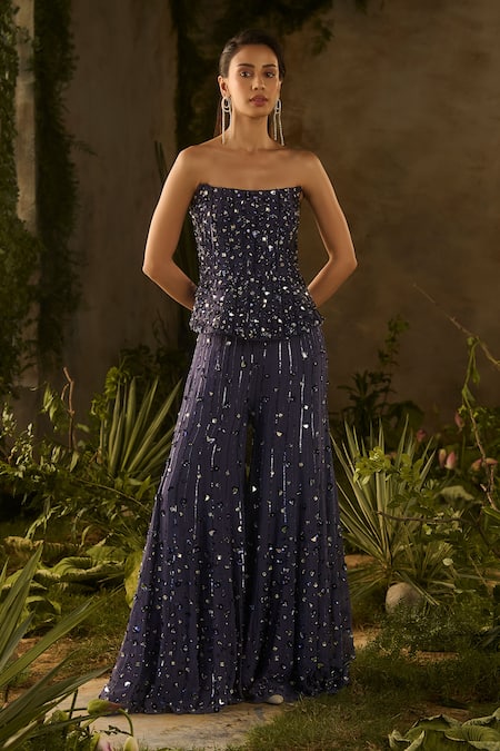 Parul Gandhi Celestial Sequin Embellished Strapless Corset & Pant Set 