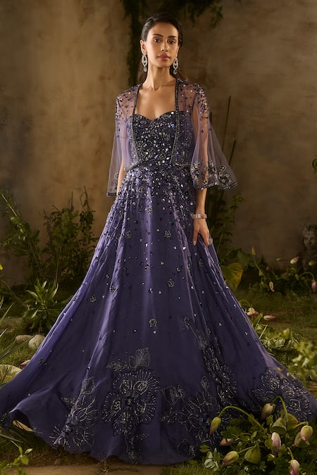Parul Gandhi Etherial Sequined & Beaded Embroidered Gown With Jacket 