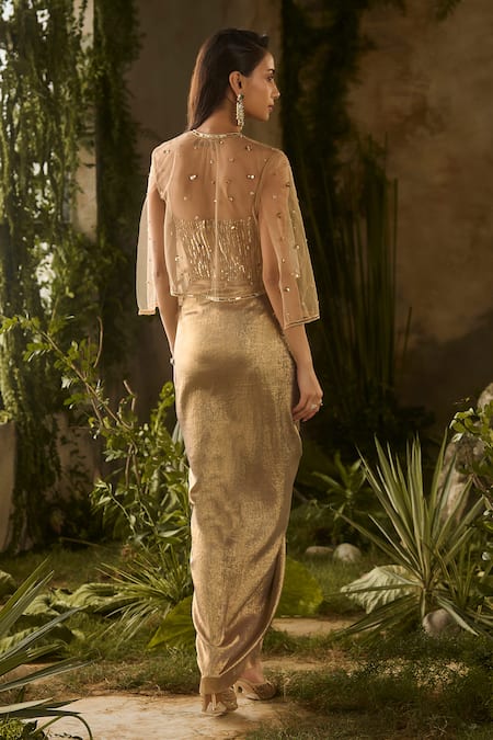 Parul Gandhi Mirage Embellished Blouse & Draped Skirt Set 