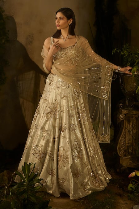 Parul Gandhi Champagne Embroidered Blouse Lehenga Set 