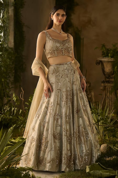 Parul Gandhi Champagne Embroidered Blouse Lehenga Set 