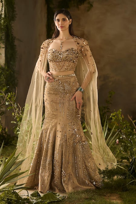 Parul Gandhi Lustre Jacquard Sequin & Bead Embroidered Lehenga Set 