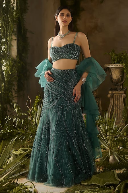Parul Gandhi Verdant Bead & Sequin Embroidered Lehenga Set 