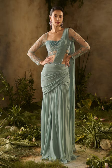 Parul Gandhi Sequins & Beadwork Embroidered Saree Set 