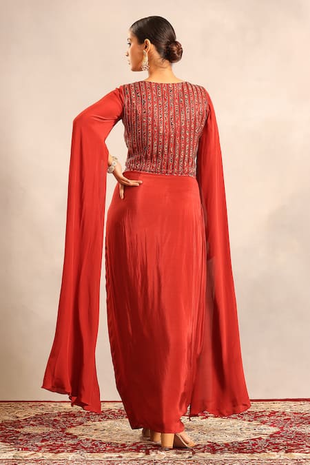 Sejal Kamdar Ajrakh Embroidered Cape Blouse & Skirt 