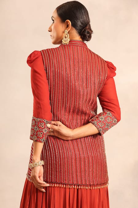 Sejal Kamdar Strip Embroidered Overlap Jacket Set 