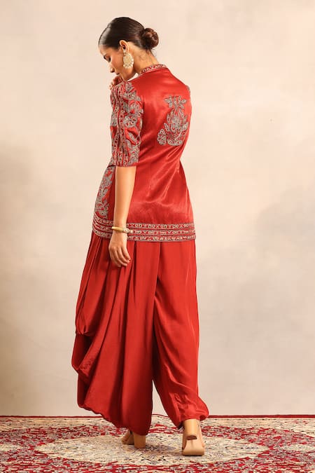 Sejal Kamdar Ajrakh Patchwork Embellished Jacket & Cowl Pant 