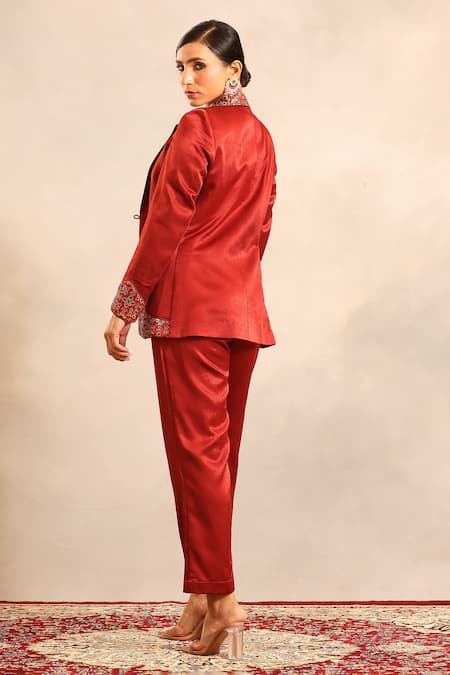 Sejal Kamdar Ajrakh Embroidered Blazer, Blouse & Pant Set 