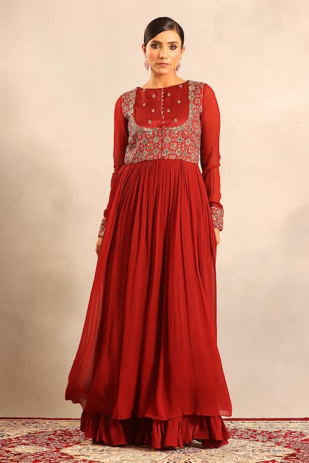 Sejal Kamdar Ajrakh Embellished Full Sleeve Gathered Dress 