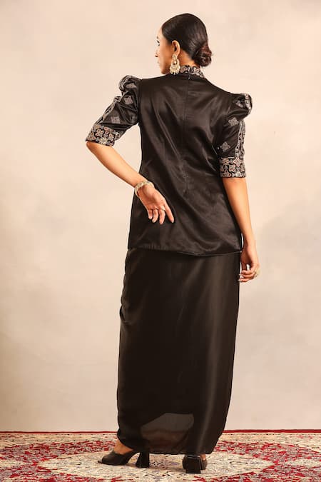 Sejal Kamdar Ajrakh Embroidered Jacket & Drape Skirt 