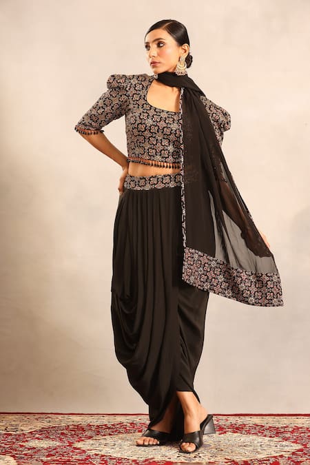 Sejal Kamdar Ajrakh Blouse, Dhoti Skirt & Dupatta Set 