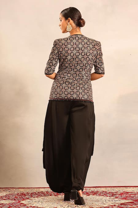 Sejal Kamdar Ajrakh Embellished Jacket & Cowl Jumpsuit 