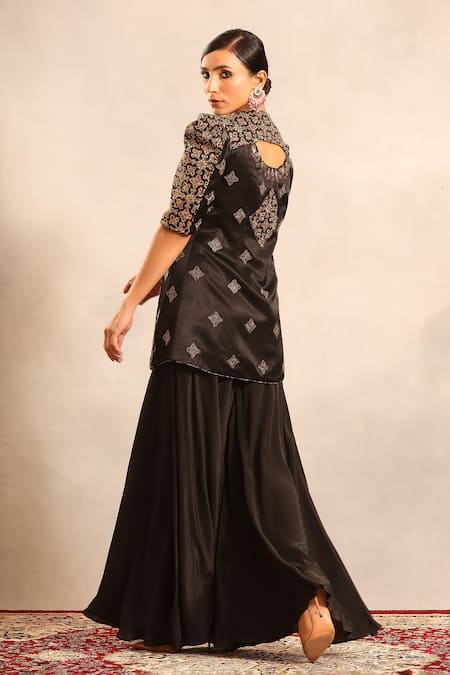 Sejal Kamdar Ajrakh Patchwork Peplum Jacket & Flared Pant 