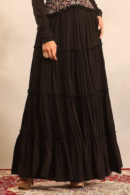 Buy_Sejal Kamdar_Black Georgette Embroidery Round Neck Ajrakh Gathered Dress _Online_at_Aza_Fashions