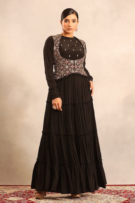 Sejal Kamdar Ajrakh Embroidered Gathered Dress 