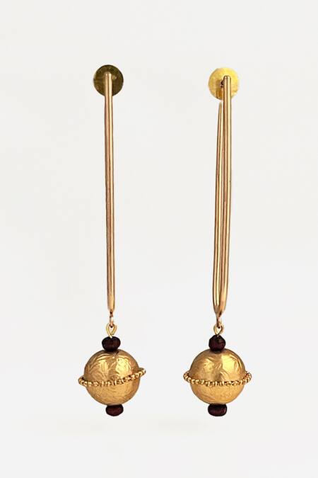 Suhani Pittie_Gold Plated Beads Aaliya Engraved Ball Earrings _Online_at_Aza_Fashions