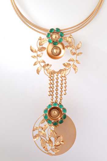 Suhani Pittie Serrate & Green Crystal Drop Pendant Choker 