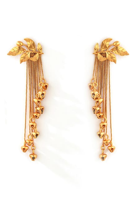 Suhani Pittie Gold Plated Serrate And Tassel Chain Earrings Online at Aza Fashions Suhani Pittie_Gold Plated Serrate And Tassel Chain Earrings _Online_at_Aza_Fashions