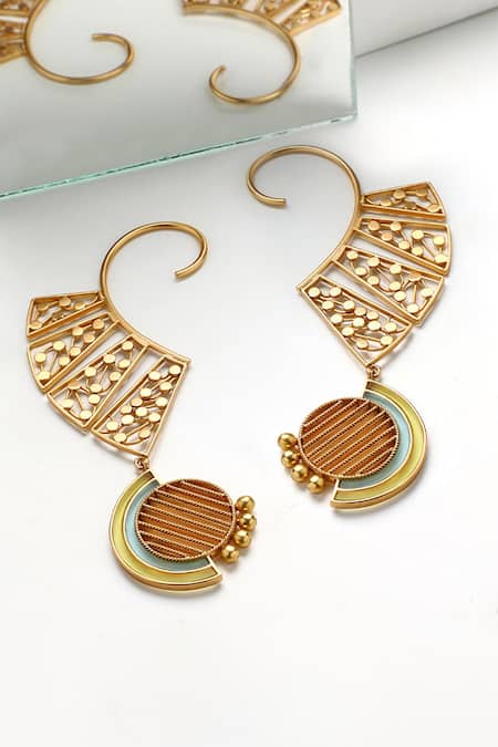 Suhani Pittie Twist Lined Circle & Acrylic Arcs Dotted Ear Cuffs 