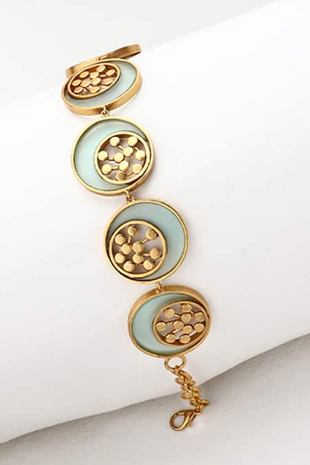 Shop Suhani Pittie Gold Plated Inlaid Dotted Circles Acrylic Tangent Choker at Aza Fashions Shop_Suhani Pittie_Gold Plated Inlaid Dotted Circles Acrylic Tangent Choker _at_Aza_Fashions